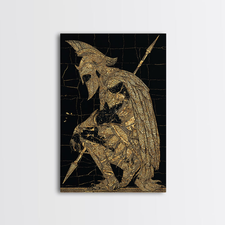 Snake Goddess Medusa Canvas Gold Canvas Print, Mythology Wall Art, Serpent Monster Artwork, Ancient Fantasy Decor Real Wood Frame