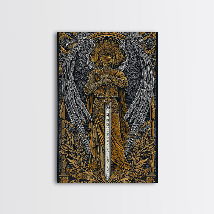 Medusa Gorgon Canvas Gold Canvas Print, Ancient Mythology Wall Art, Serpent Goddess Artwork, Legendary Fantasy Decor Real Wood Frame