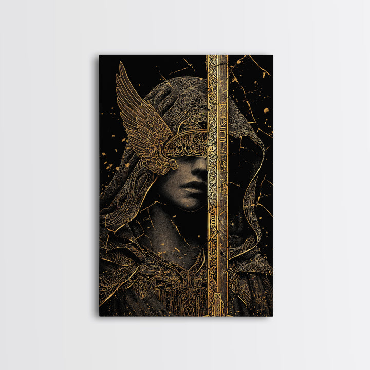 Medusa Mythical Creature Canvas Gold Canvas Print, Ancient Serpent Goddess Art, Classical Monster Wall Decor Real Wood Frame