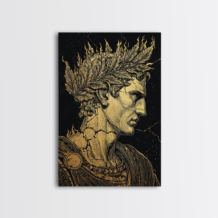 Mythical Goddess Canvas Gold Canvas Print, Ancient Fantasy Wall Art, Mystical Woman With Symbols, Mythology Inspired Real Wood Frame