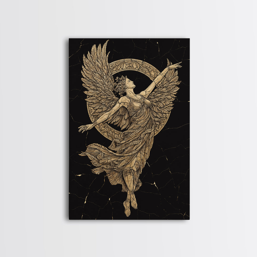 Victory Goddess Nike Canvas Gold Canvas Print, Mythology Inspired Wall Art, Real Wood Frame, Luxury Ancient Greek Decor