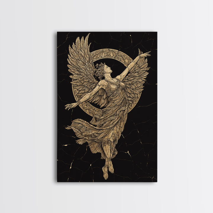 Victory Goddess Nike Canvas Gold Canvas Print, Mythology Inspired Wall Art, Real Wood Frame, Luxury Ancient Greek Decor