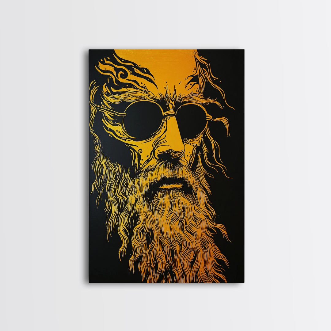 Odin Norse God Canvas Gold Canvas Print, Viking Mythology Wall Art, Real Wood Frame, Ancient Warrior Norse Decor For Home