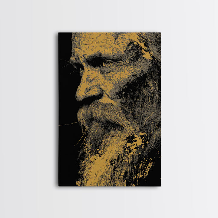 Odin Warrior God Canvas Gold Canvas Print, Norse Mythology Inspired Art, Real Wood Frame, Viking Legend Wall Decor Statement