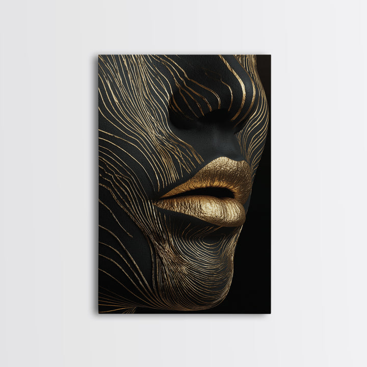 Ancient Marble God Sculpture, Cracked Stone Design, Canvas Gold Art, Mythology Wall Decor, Real Wood Frame, Regal Classic Print