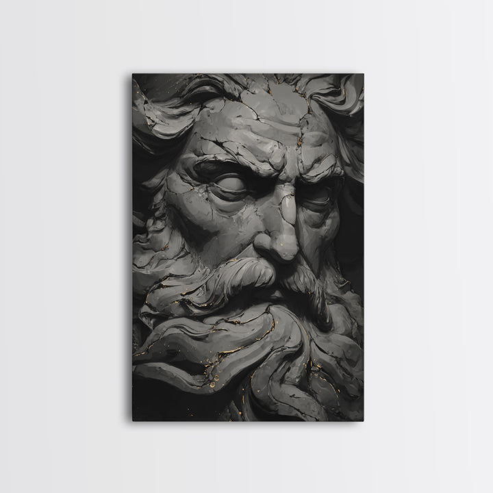 Odin On Throne With Ravens And Wolves, Norse Mythology Decor, Canvas Gold Art, Viking God Print, Real Wood Frame, Nordic Legend