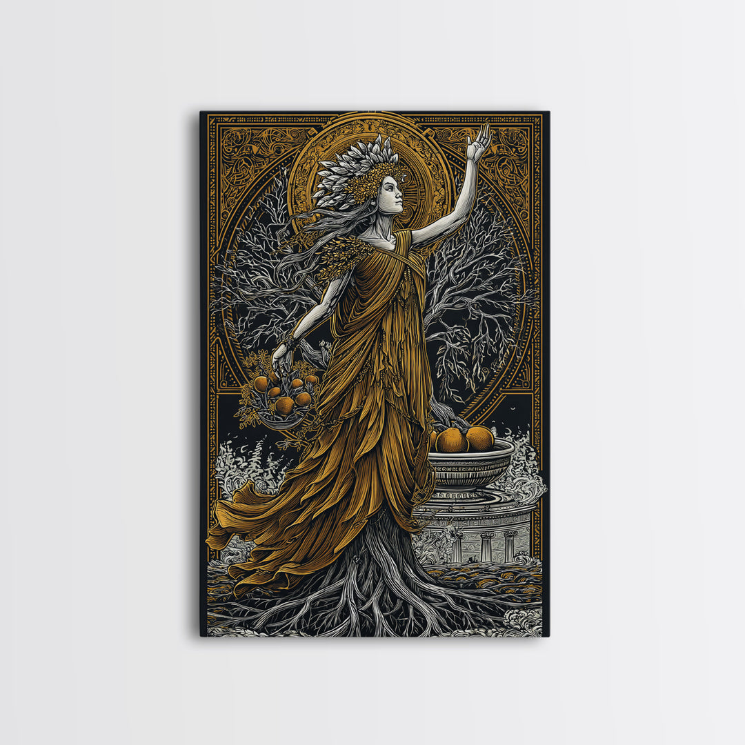 Persephone Canvas Gold Canvas Print, Goddess Of Spring And Underworld Art, Mythology Wall Decor, Real Wood Framed Artwork