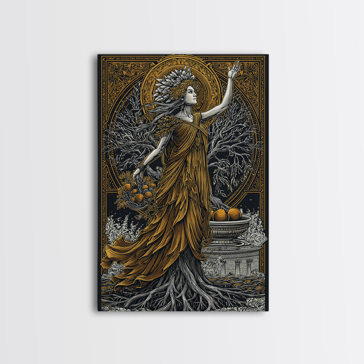 Persephone Canvas Gold Canvas Print, Goddess Of Spring And Underworld Art, Mythology Wall Decor, Real Wood Framed Artwork