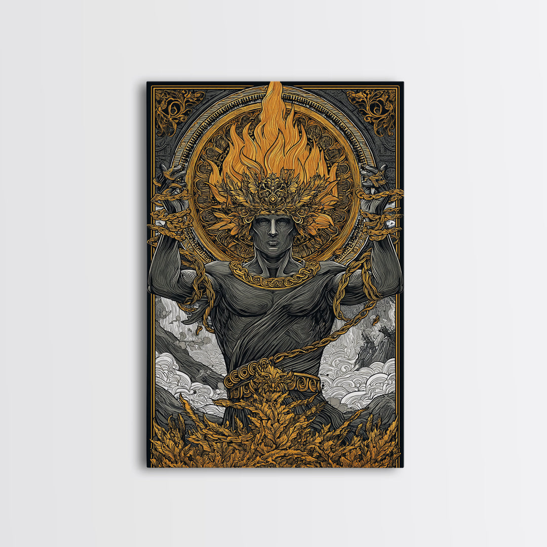 Prometheus Canvas Gold Canvas Print, Mythology Wall Art, Real Wood Frame, Luxury Canvas Artwork, Ancient Greek Decor