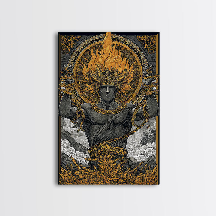 Prometheus Canvas Gold Canvas Print, Mythology Wall Art, Real Wood Frame, Luxury Canvas Artwork, Ancient Greek Decor