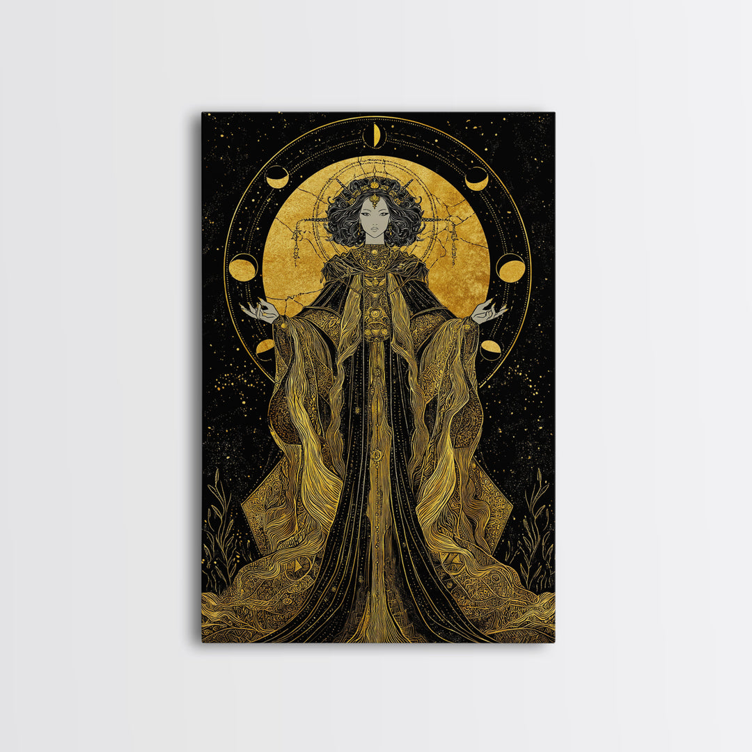 Hecate Canvas Gold Canvas Print, Goddess Of Magic Art, Real Wood Frame, Mythology Wall Decor, Ancient Luxury Artwork