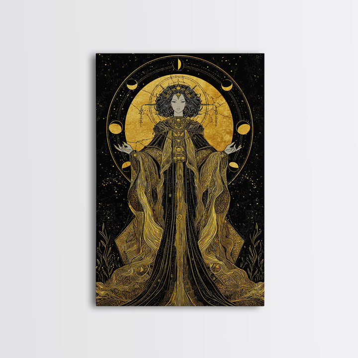 Hecate Canvas Gold Canvas Print, Goddess Of Magic Art, Real Wood Frame, Mythology Wall Decor, Ancient Luxury Artwork