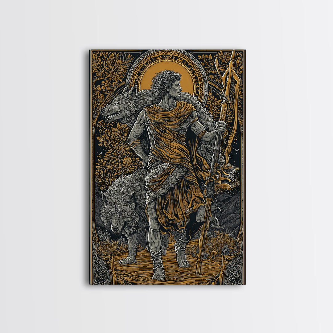 Romulus Canvas Gold Canvas Print, Roman Mythology Art, Real Wood Frame, Warrior Wall Decor, Luxury Canvas Artwork
