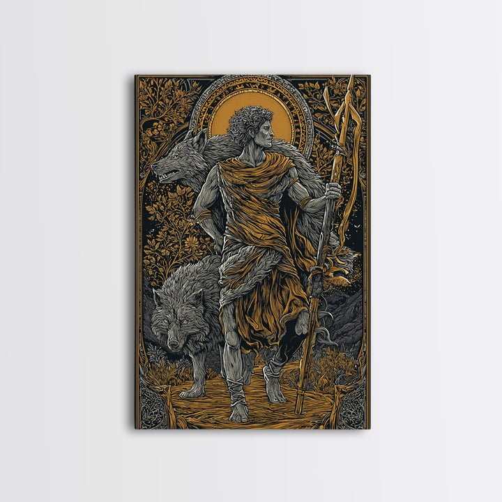 Romulus Canvas Gold Canvas Print, Roman Mythology Art, Real Wood Frame, Warrior Wall Decor, Luxury Canvas Artwork