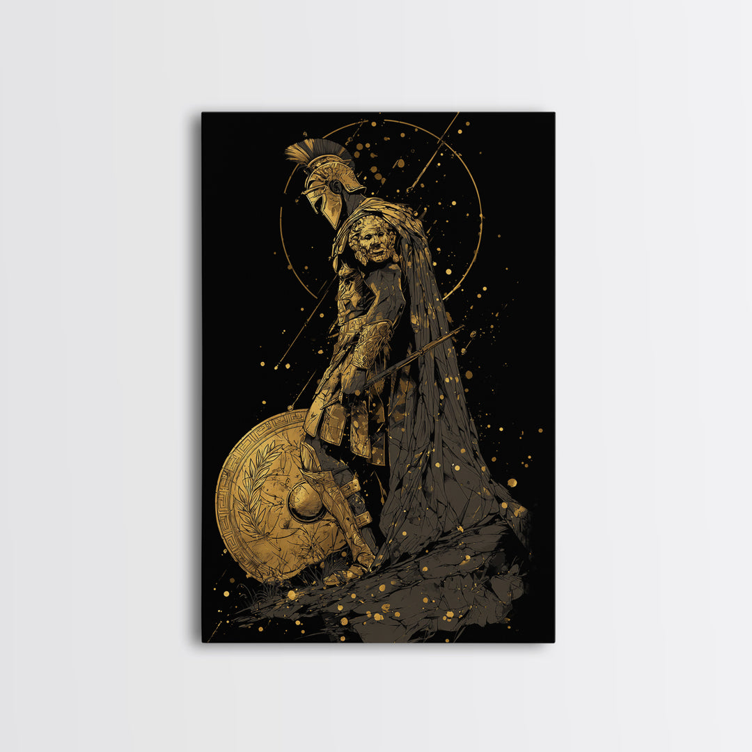 Mars Warrior Canvas Gold Canvas Print, Roman God Art, Real Wood Frame, Ancient Battle Decor, Mythology Canvas Artwork