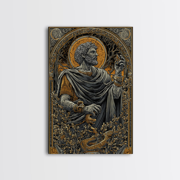 Seneca Canvas Gold Canvas Print, Roman Philosopher Art, Real Wood Frame, Classical Wall Decor, Ancient Canvas Artwork