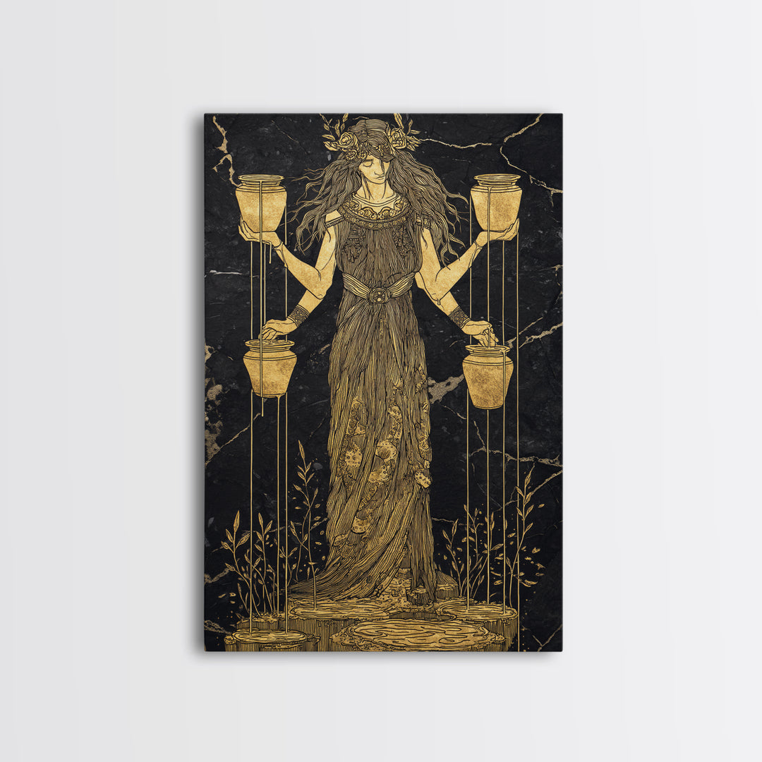 Divine Water Bearer Canvas Gold Canvas Print, Celestial Mythology Art, Astrology Wall Decor, Real Wood Frame, Elegant Gift
