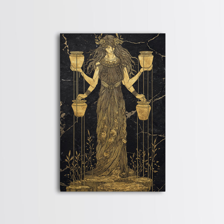 Divine Water Bearer Canvas Gold Canvas Print, Celestial Mythology Art, Astrology Wall Decor, Real Wood Frame, Elegant Gift