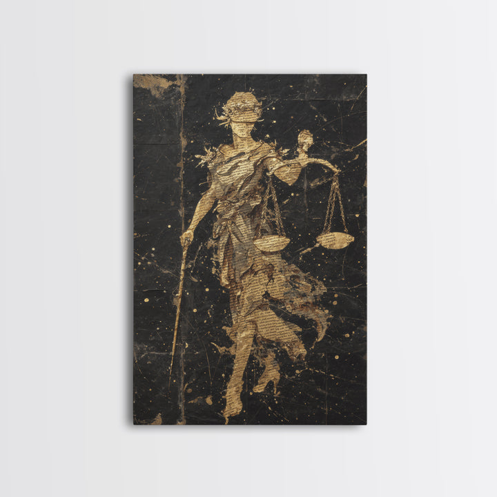 Hooded Death Canvas Gold Canvas Print, Gothic Skeleton Artwork, Mythology Inspired Grim Reaper Wall Art, Real Wood Frame Decor