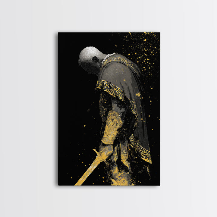 Roman General Canvas Gold Art, Historical Wall Print, Luxury Myth Inspired Home Decor, Collectible Ancient Artwork, Real Wood Frame