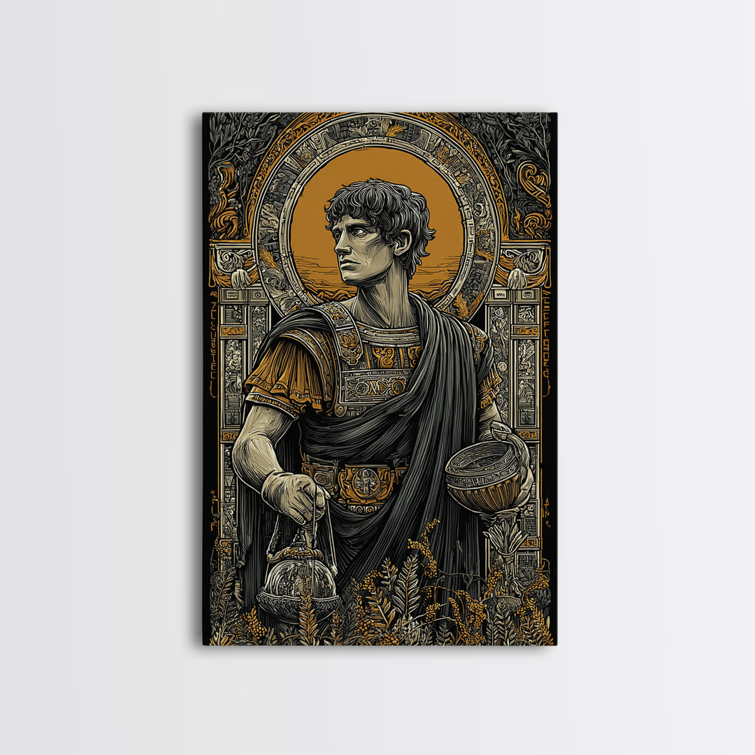Imperial Roman Canvas Gold Canvas Print, Regal Warrior Wall Art, Historical Luxury Decor, Ancient Hero Artwork, Real Wood Frame