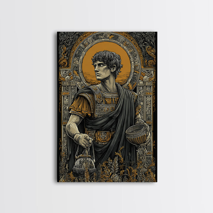 Imperial Roman Canvas Gold Canvas Print, Regal Warrior Wall Art, Historical Luxury Decor, Ancient Hero Artwork, Real Wood Frame