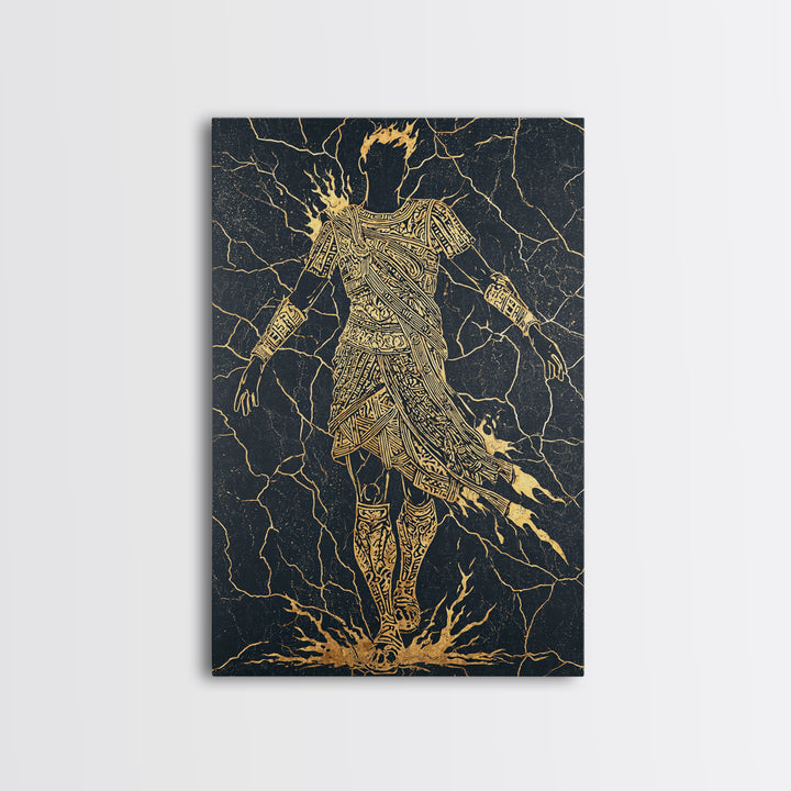 Mythology Inspired Canvas Gold Canvas Print, Roman Emperor Wall Art, Historical Home Decor, Ancient Regal Artwork, Real Wood Frame