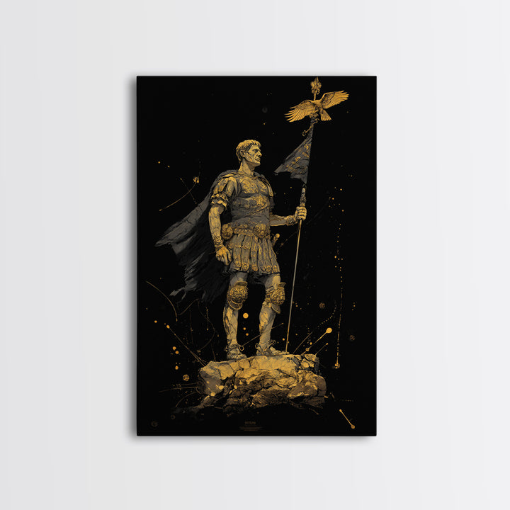 Roman General Holding Standard, Canvas Gold Canvas Print, Classical History Inspired Wall Decor, Real Wood Frame