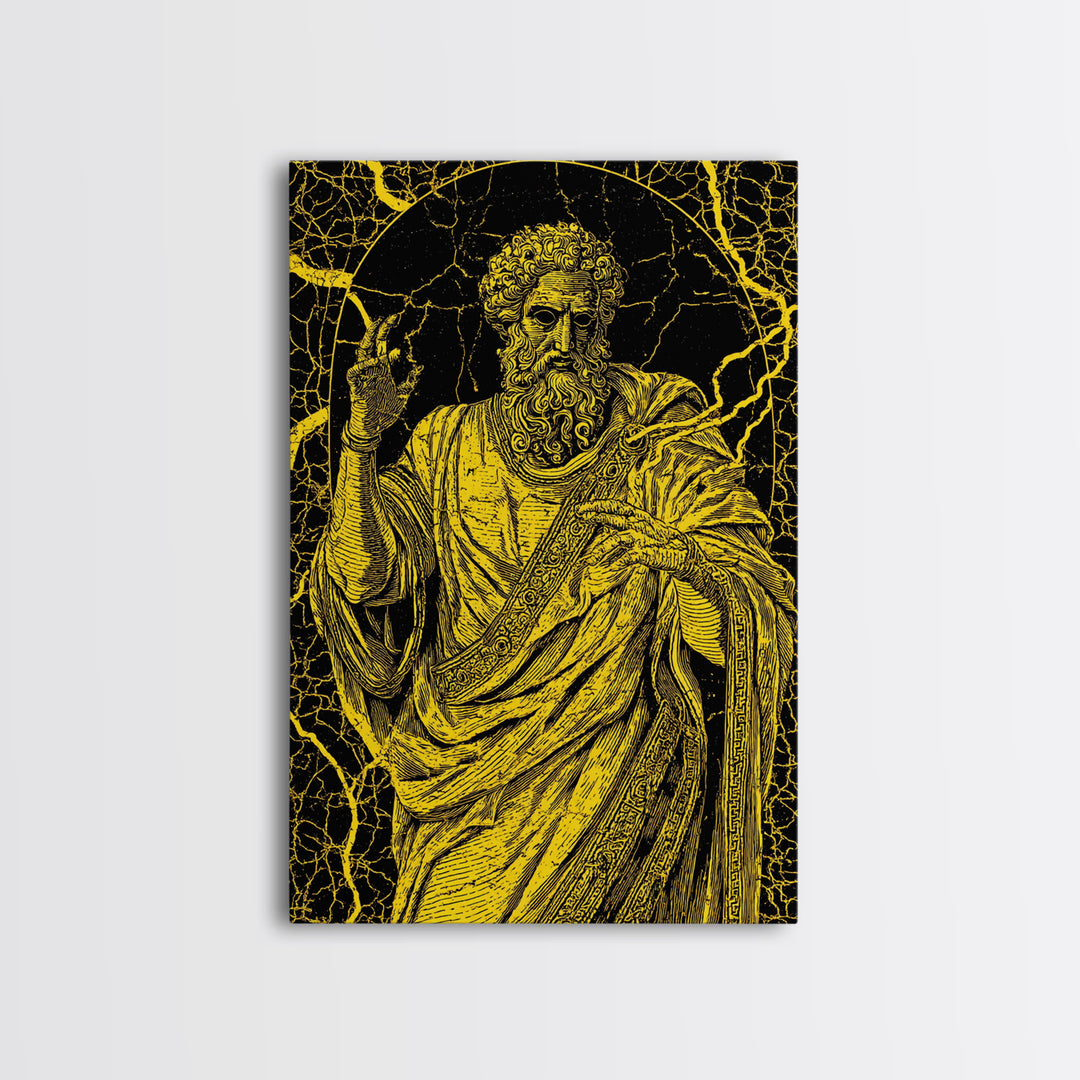 Divine Ruler Canvas Gold Canvas Print, Classical God Wall Art, Ancient Power Decor, Luxury Mythology Artwork, Real Wood Frame