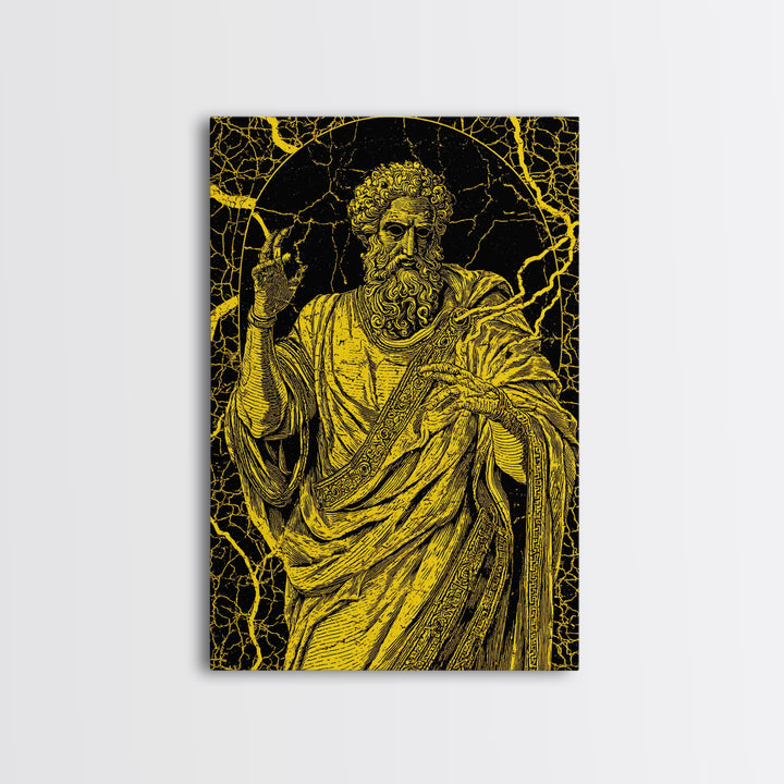 Divine Ruler Canvas Gold Canvas Print, Classical God Wall Art, Ancient Power Decor, Luxury Mythology Artwork, Real Wood Frame