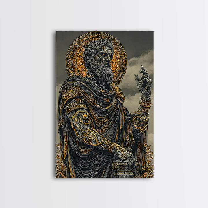 Olympian Deity Canvas Gold Art, Ancient Mythology Wall Print, Power And Strength Decor, Luxury Canvas Artwork, Real Wood Frame