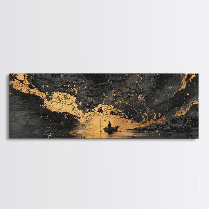 Celestial Map Artwork, Mythological Constellation And Ancient Sky Design, Gold Canvas Print, Real Wood Frame Wall Decor