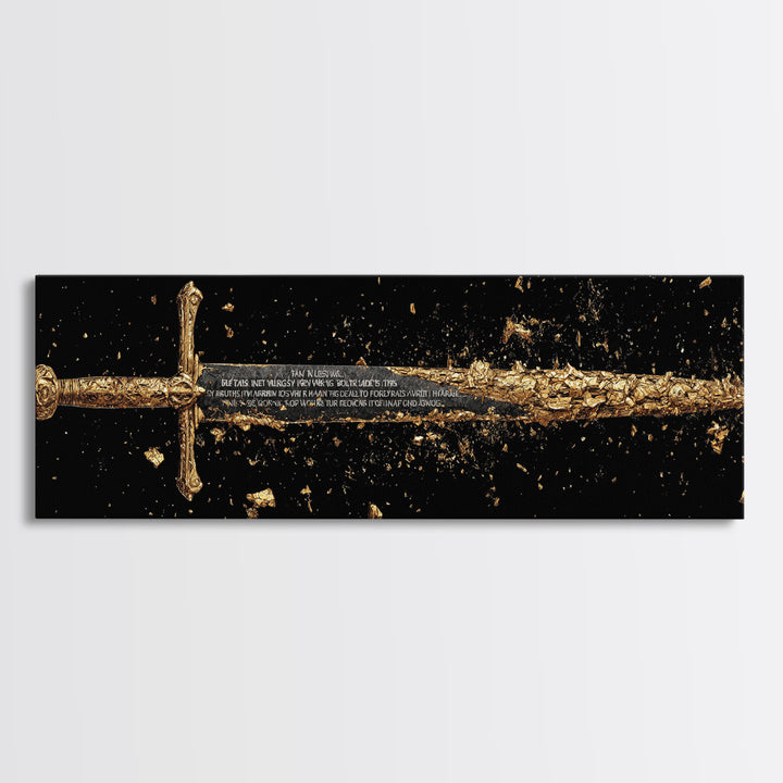 Ancient Sword Shattering, Mythological Weapon Symbolic Battle Decorative Artwork, Gold Canvas Print, Real Wood Frame Wall Art