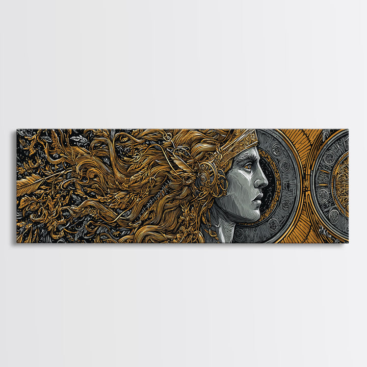 Temple Of Olympus Illustration, Ancient Greek Architecture Gold Canvas Print, Mythology Wall Art, Real Wood Frame