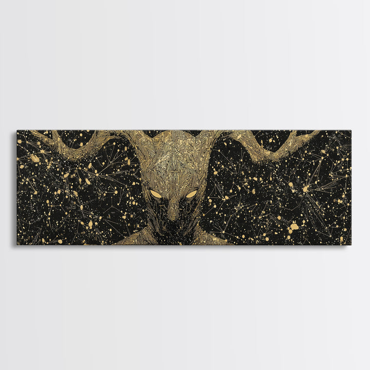 Crius Titan Of Constellations, Mythology Illustration Gold Canvas Print, Greek Titan Wall Art, Real Wood Frame