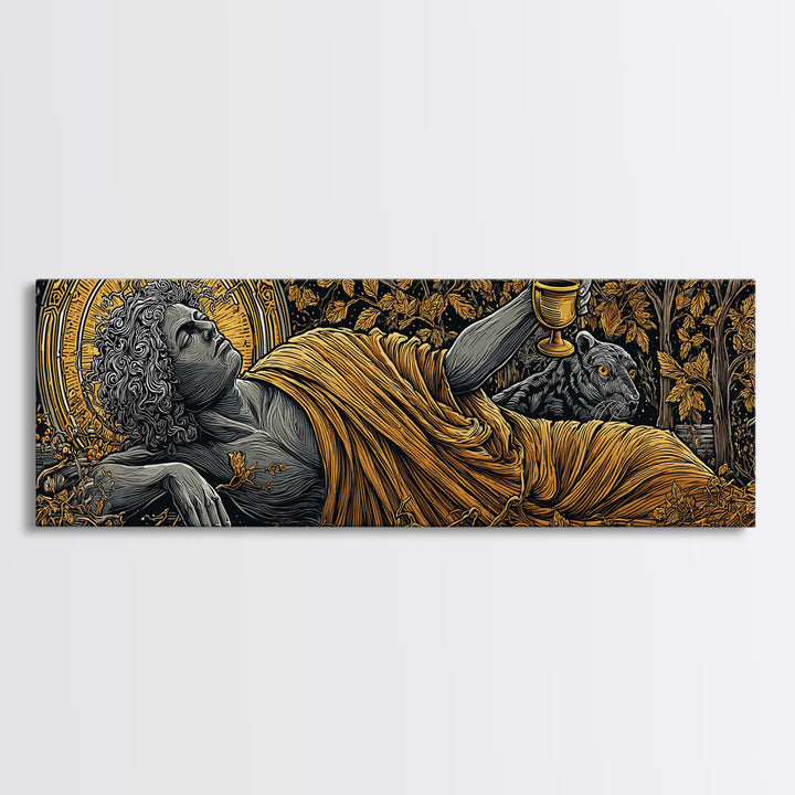 Dionysus God Of Wine And Festivity, Ancient Greek Gold Canvas Print, Mythology Celebration Wall Art, Real Wood Frame