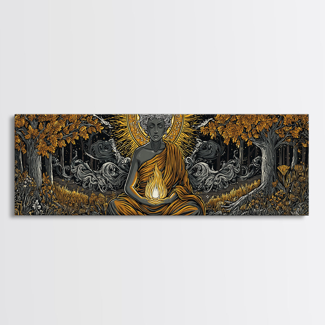 Hestia Gold Canvas Print, Greek Goddess Of Hearth And Fire, Mythology Wall Art, Real Wood Frame, Unique Luxury Home Decor