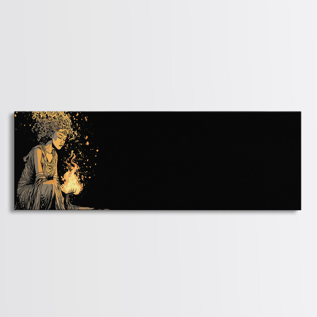 Hestia Goddess Gold Canvas Art, Mythological Woman Wall Print, Greek Deity Of Home And Flame, Real Wood Frame, Collectible Decor