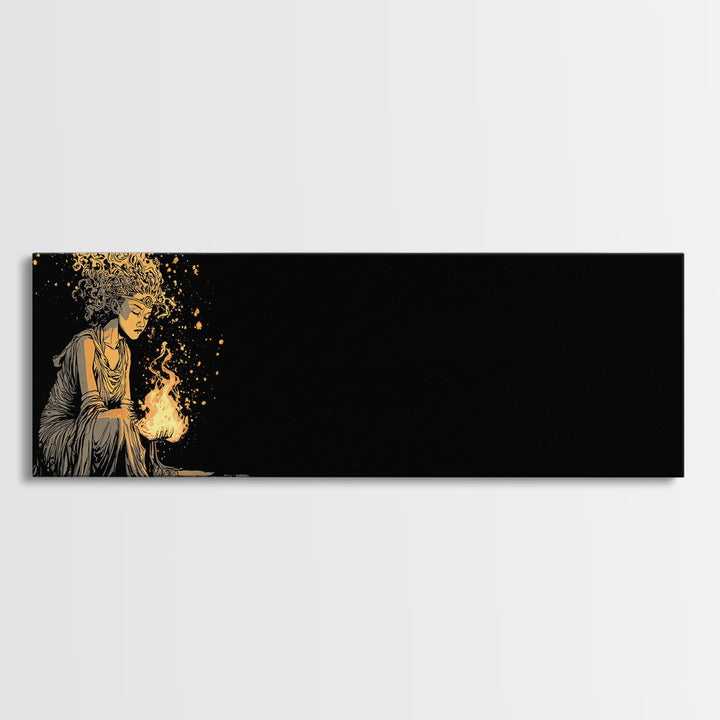Hestia Goddess Gold Canvas Art, Mythological Woman Wall Print, Greek Deity Of Home And Flame, Real Wood Frame, Collectible Decor