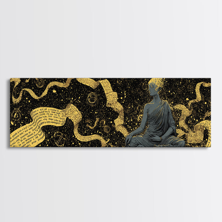 Mnemosyne Goddess Gold Canvas Print, Greek Mythology Wall Art, Muse Mother Illustration, Real Wood Frame, Elegant Statement Decor