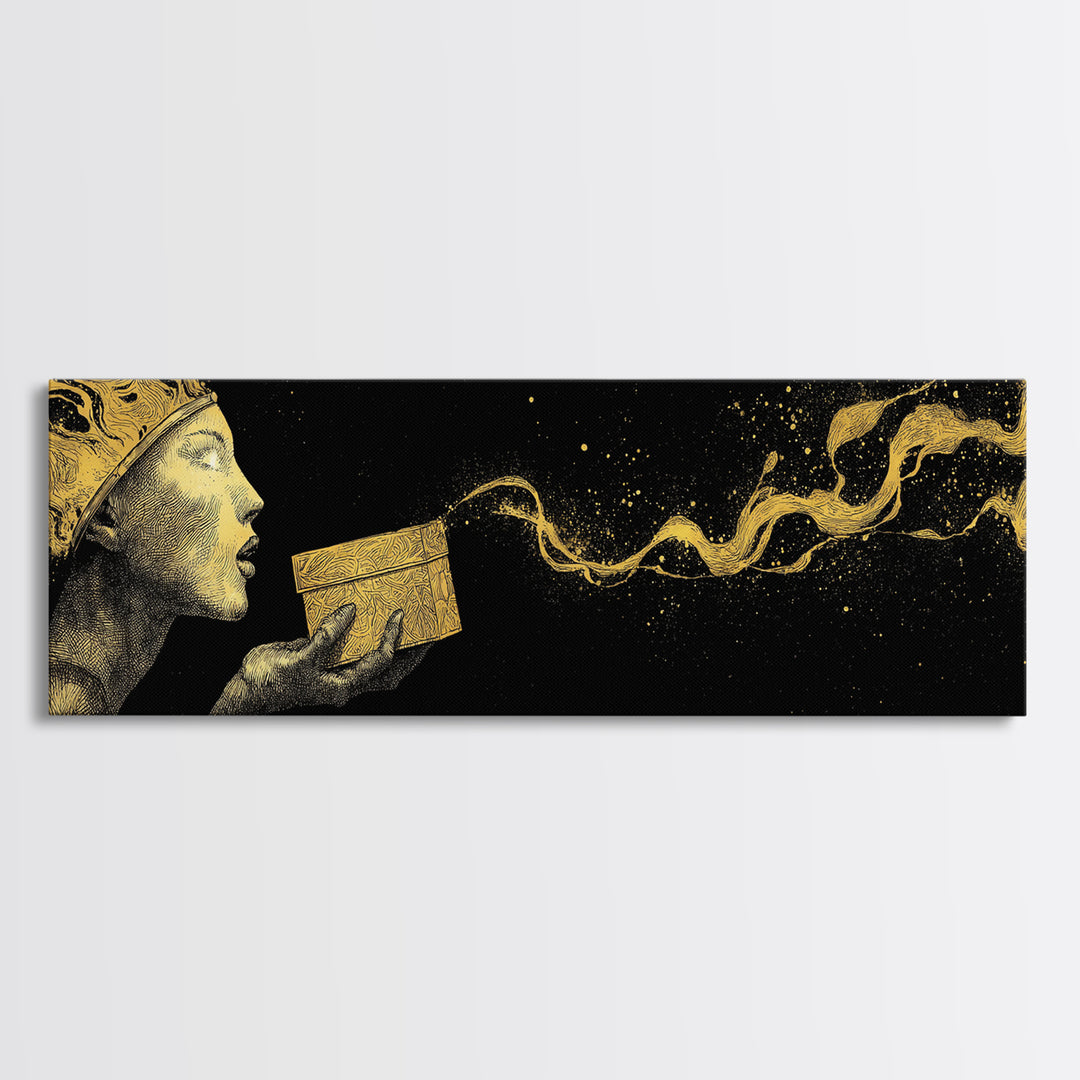 Pandora’s Gift Gold Canvas Print, Mythology Wall Art, Real Wood Framed Print, Luxury Goddess Artwork, Home Decor
