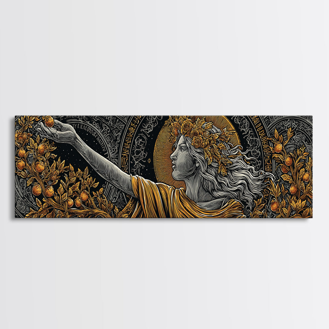 Persephone Crown Gold Canvas Print, Mythology Goddess Wall Art, Real Wood Frame, Luxury Decorative Artwork