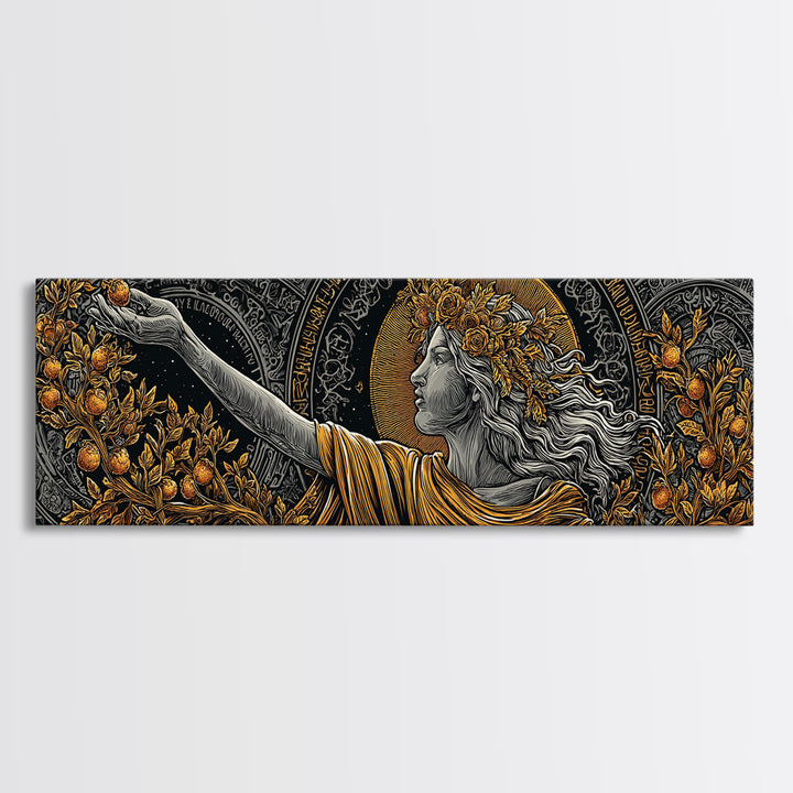 Persephone Crown Gold Canvas Print, Mythology Goddess Wall Art, Real Wood Frame, Luxury Decorative Artwork