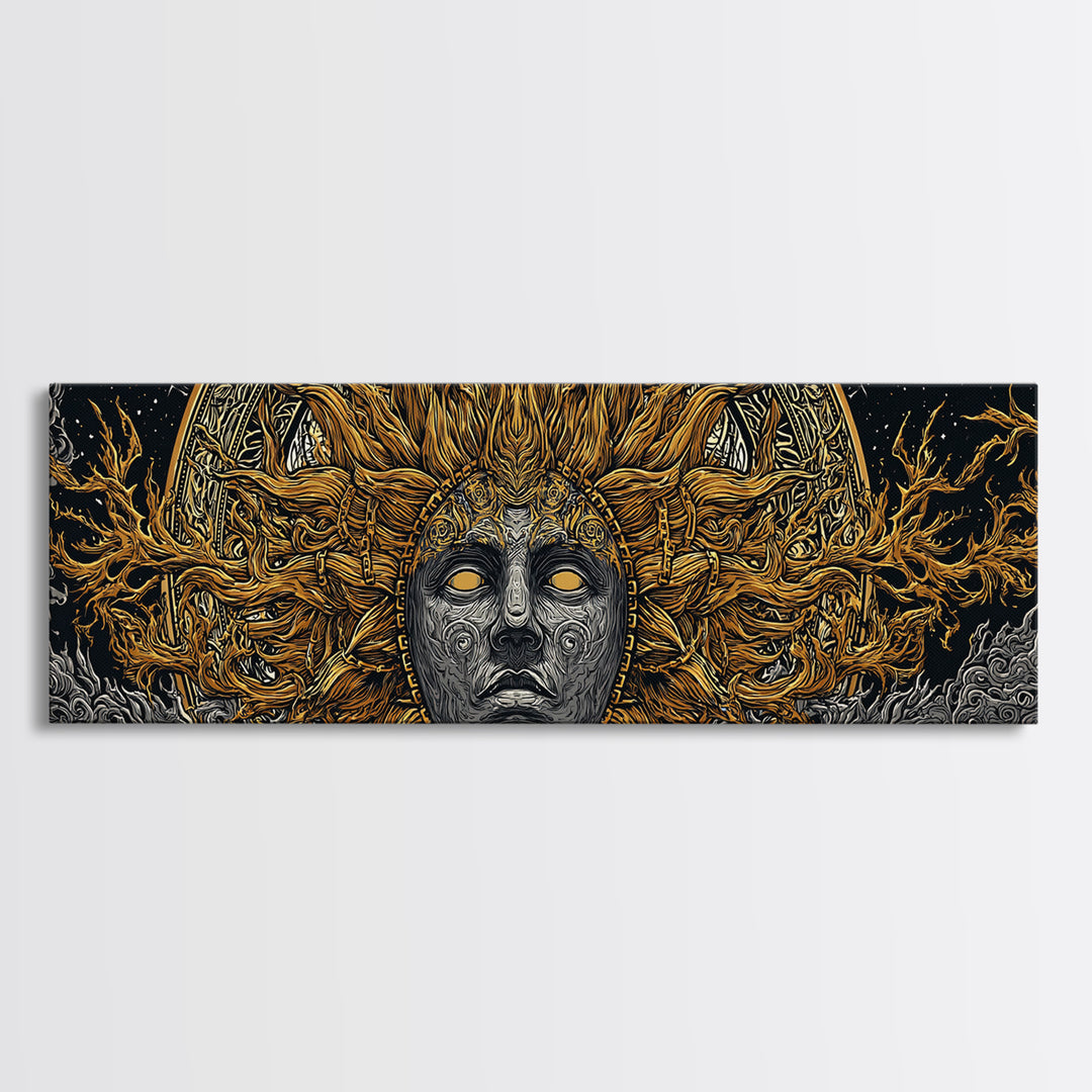 Prometheus God Gold Canvas Art, Mythology Inspired Wall Print, Real Wood Frame Canvas Print, Regal Decor Statement Piece
