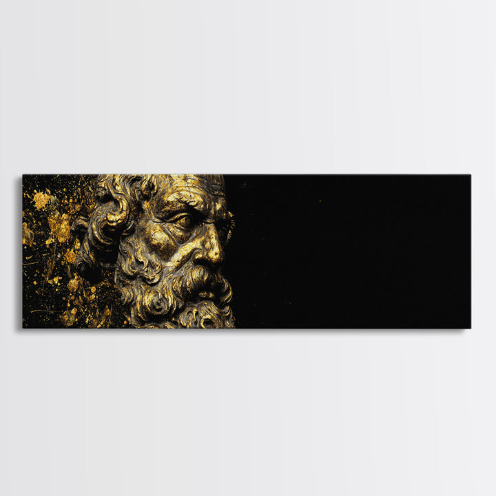 Socrates Bust Gold Canvas Art, Greek Philosopher Canvas Print, Classical Statue Inspired Artwork, Real Wood Frame Wall Decor