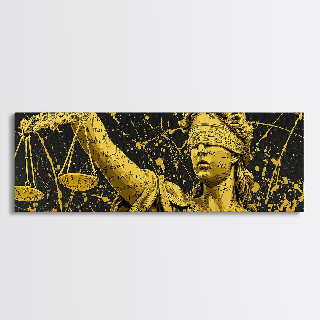 Themis Blind Justice Gold Canvas Art, Greek Goddess Wall Print, Real Wood Frame Canvas Print, Law And Justice Statue Artwork