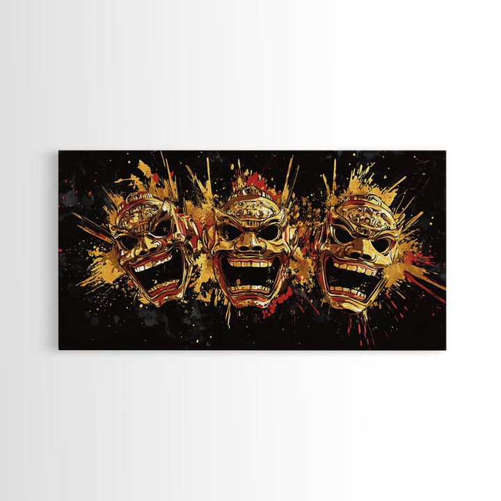 Skull Gold Canvas Print, Gothic Splatter Art On Canvas, Real Wood Frame Wall Décor, Macabre Dark Aesthetic Artwork