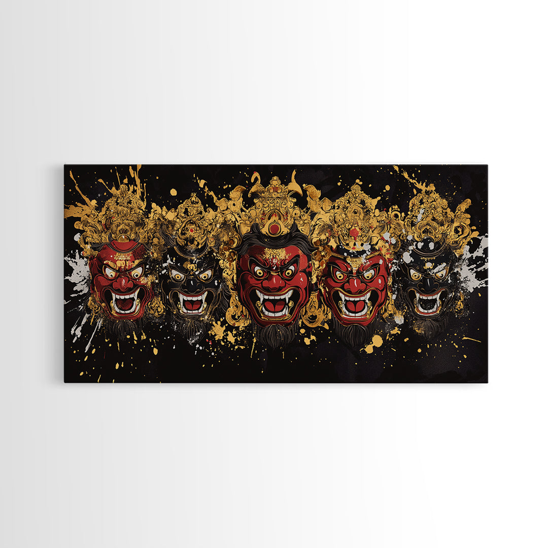 Abstract Mask Gold Canvas Print, Splatter Art On Canvas Wall Décor, Real Wood Frame, Gothic Dark Statement Artwork