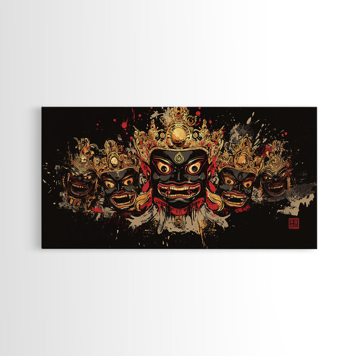 African Tribal Mask Gold Canvas Art, Ethnic Splatter Canvas Print, Real Wood Frame Wall Décor, Cultural Bold Statement Artwork