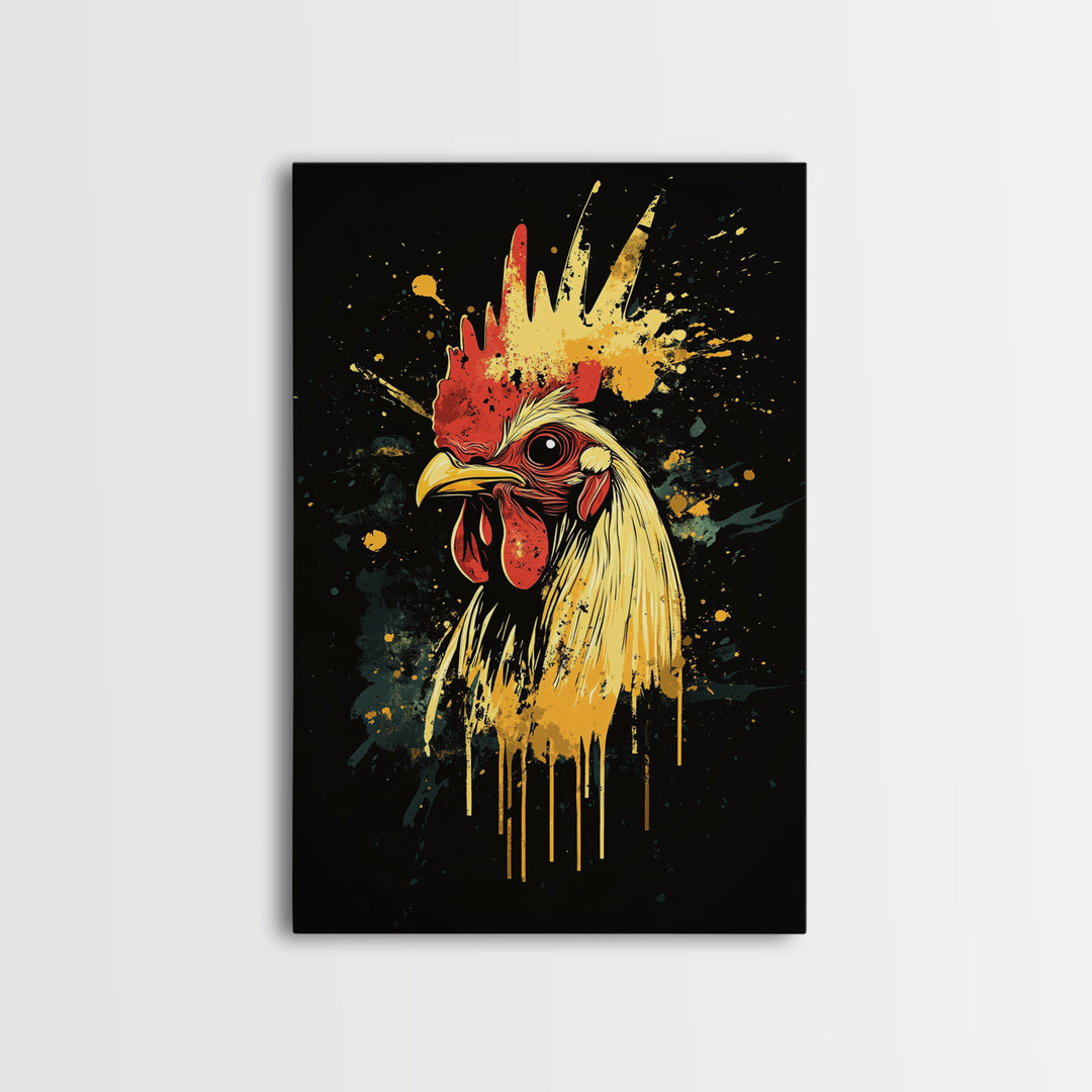 Baining Tribal Mask Gold Canvas Art, Splatter Style Face Artwork, Ethnic Tribal Wall Hanging Decor, Real Wood Frame